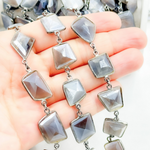 Load image into Gallery viewer, Coated Grey Moonstome Mix Shape Bezel Oxidized Wire Chain.