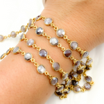 Load image into Gallery viewer, Coated Chocolate Moonstone Round Shape Bezel Gold Plated Wire Chain.