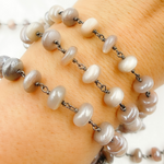 Load image into Gallery viewer, Coated Taupe Smooth Moonstone Oxidized Wire Chain.