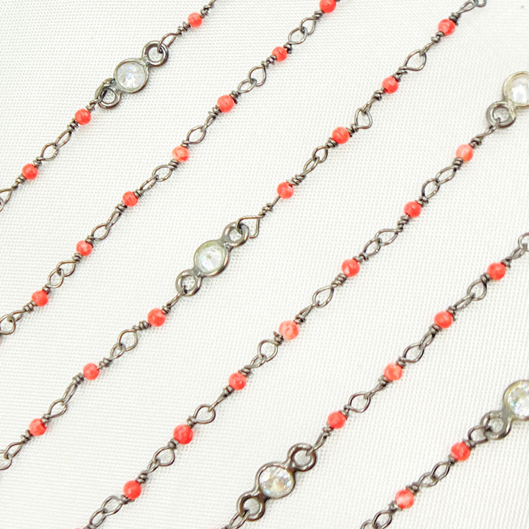 Coral with CZ Oxidized Wire Chain.