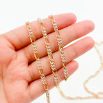 Load image into Gallery viewer, XM/3831C. 14K Gold Filled & Sterling Silver Figaro Link Chain – Long Gold, Short Silver Pattern