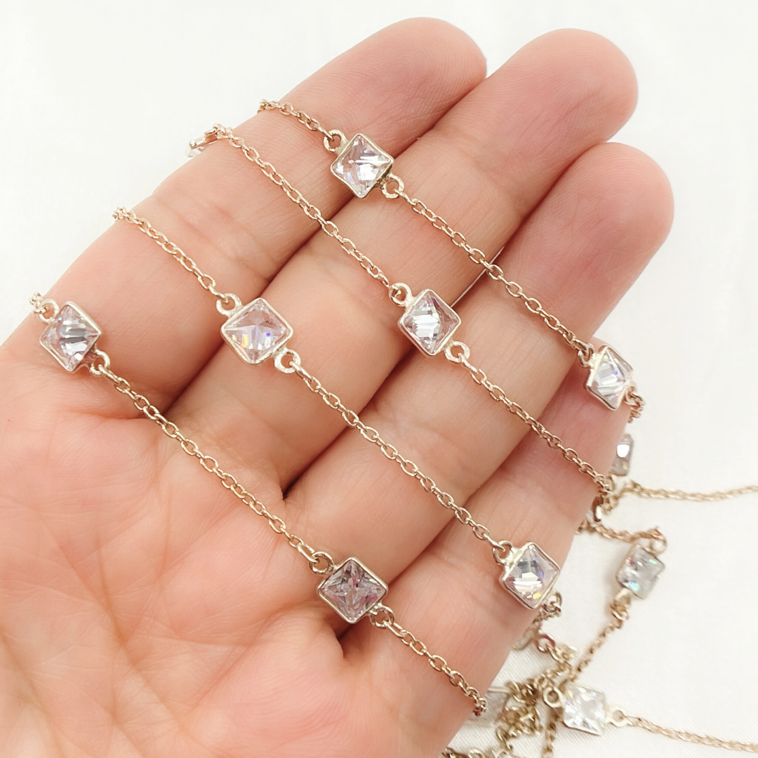 Cubic Zirconia Square Shape Connected Chain