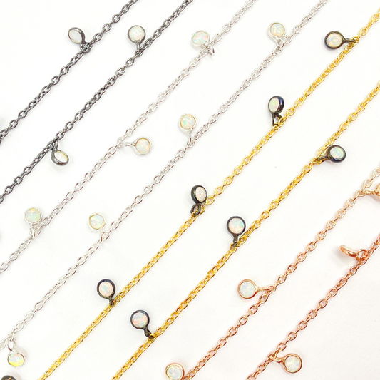 Created White Opal Round Shape Dangle Chain
