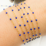 Load image into Gallery viewer, 14K Solid Yellow Gold Enamel Navy Blue Color Cable Chain