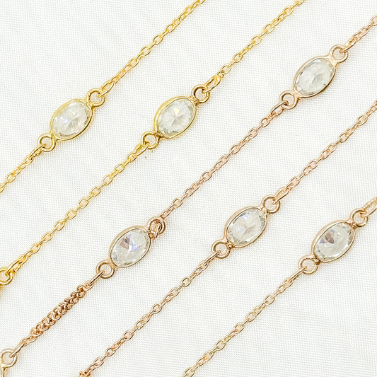 Cubic Zirconia Oval Shape Connector With Chain