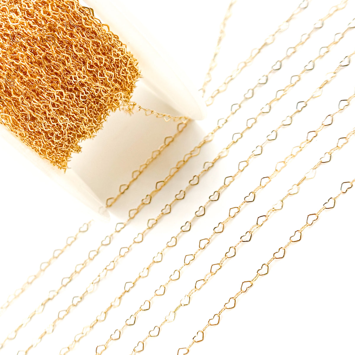 14K Yellow Solid Gold Flat Heart Link Chain