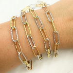 Load image into Gallery viewer, Sterling Silver Gold Plated, White Silver & Rose Plated Paperclip Diamond Cut Link Chain