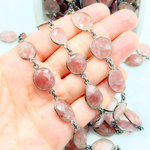 Load image into Gallery viewer, Strawberry Quartz Organic Shape Bezel Oxidized Wire Chain.