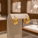 Load image into Gallery viewer, 15850017973. 14K Solid Gold Smooth and Textured Triple Line Hollow Hoop Earrings