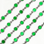 Load image into Gallery viewer, Green Onyx Round Shape Bezel Oxidized Wire Chain.