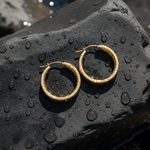 Load image into Gallery viewer, GER89. 14K Gold Diamond Cut Hollow Hoop Earrings with Texture
