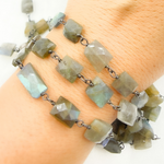 Load image into Gallery viewer, Labradorite Rectangular Shape Oxidized Wire Chain