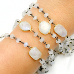 Load image into Gallery viewer, White Moonstone Oxidized Connected Wire Chain.