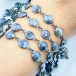 Load image into Gallery viewer, Coated Labradorite Round Shape Bezel Oxidized Wire Chain.