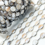 Load image into Gallery viewer, Coated Brown Moonstone Round Shape Bezel Oxidized Wire Chain.