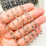 Load image into Gallery viewer, Labradorite & Round CZ Wire Wrap Chain made with Black Rhodium 925 Sterling Silver.