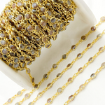 Load image into Gallery viewer, Coated Moonstone Round Shape Bezel Gold Plated Wire Chain.