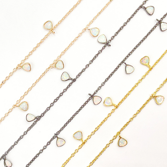 Created White Opal Triangle Shape Dangle Chain