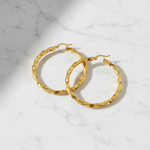 Load image into Gallery viewer, GER124. 14K Solid Gold Twisted Hollow Hoop with Engraved