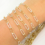 Load image into Gallery viewer, V32GS. Gold Plated 925 Sterling Silver Paperclip Smooth and Diamond Cut Link Chain