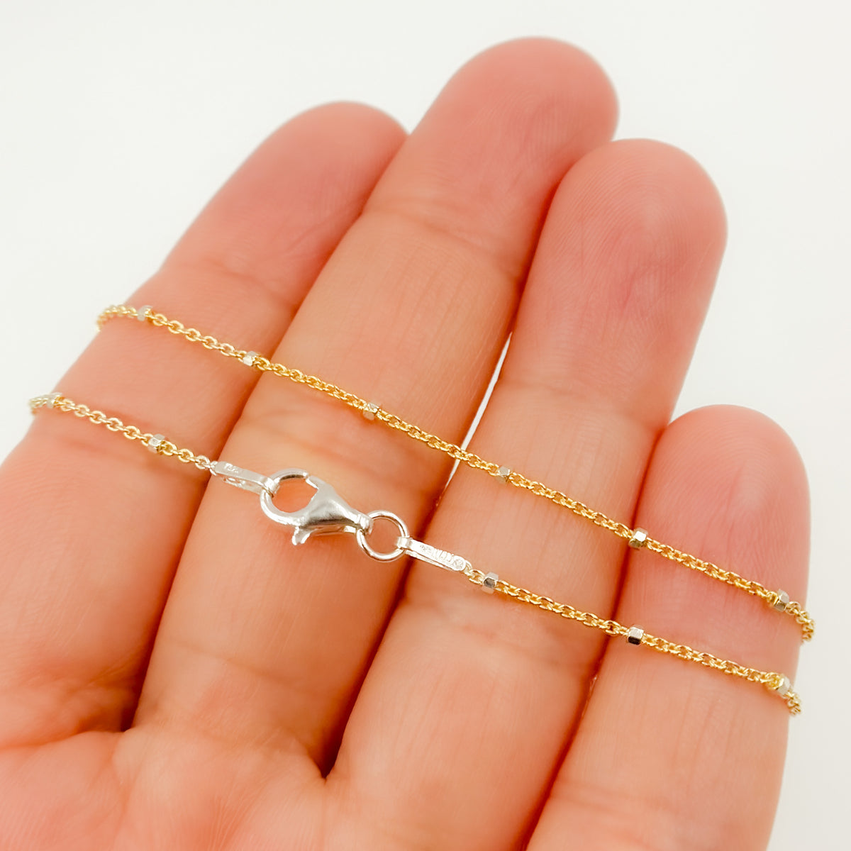 Gold Plated Sterling Silver Chain with Silver Cubes
