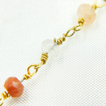 Load image into Gallery viewer, Multi Moonstone Shaded Peach Organic Shape Wire Wrap Chain