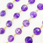 Load image into Gallery viewer, Amethyst Coin Shape Gold Plated Wire Chain.
