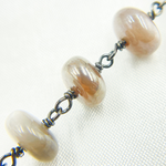 Load image into Gallery viewer, Coated Taupe Smooth Moonstone Oxidized Wire Chain.