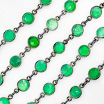 Load image into Gallery viewer, Green Onyx Round Shape Bezel Oxidized 925 Sterling Silver Wire Chain.