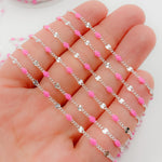 Load image into Gallery viewer, Sterling Silver Pink Color Enamel Marina Link Chain