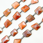 Load image into Gallery viewer, Coated Peach Moonstone Mix Shape Bezel Oxidized Wire Chain.