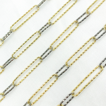 Load image into Gallery viewer, 925 Sterling Silver Two Tone (Yellow Gold, Black Rhodium) Diamond Cut Paperclip Chain