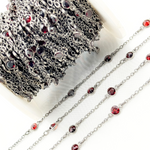 Load image into Gallery viewer, Garnet Round Shape Bezel Oxidized Wire Chain