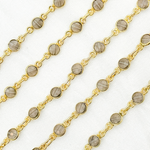 Load image into Gallery viewer, Coated Grey Moonstone Round Shape Bezel Gold Plated Wire Chain.