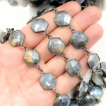 Load image into Gallery viewer, Coated Labradorite Hexagon Shape Bezel Oxidized Wire Chain
