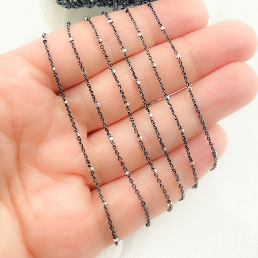 Oxidized 925 Sterling Silver Satellite Cube Chain