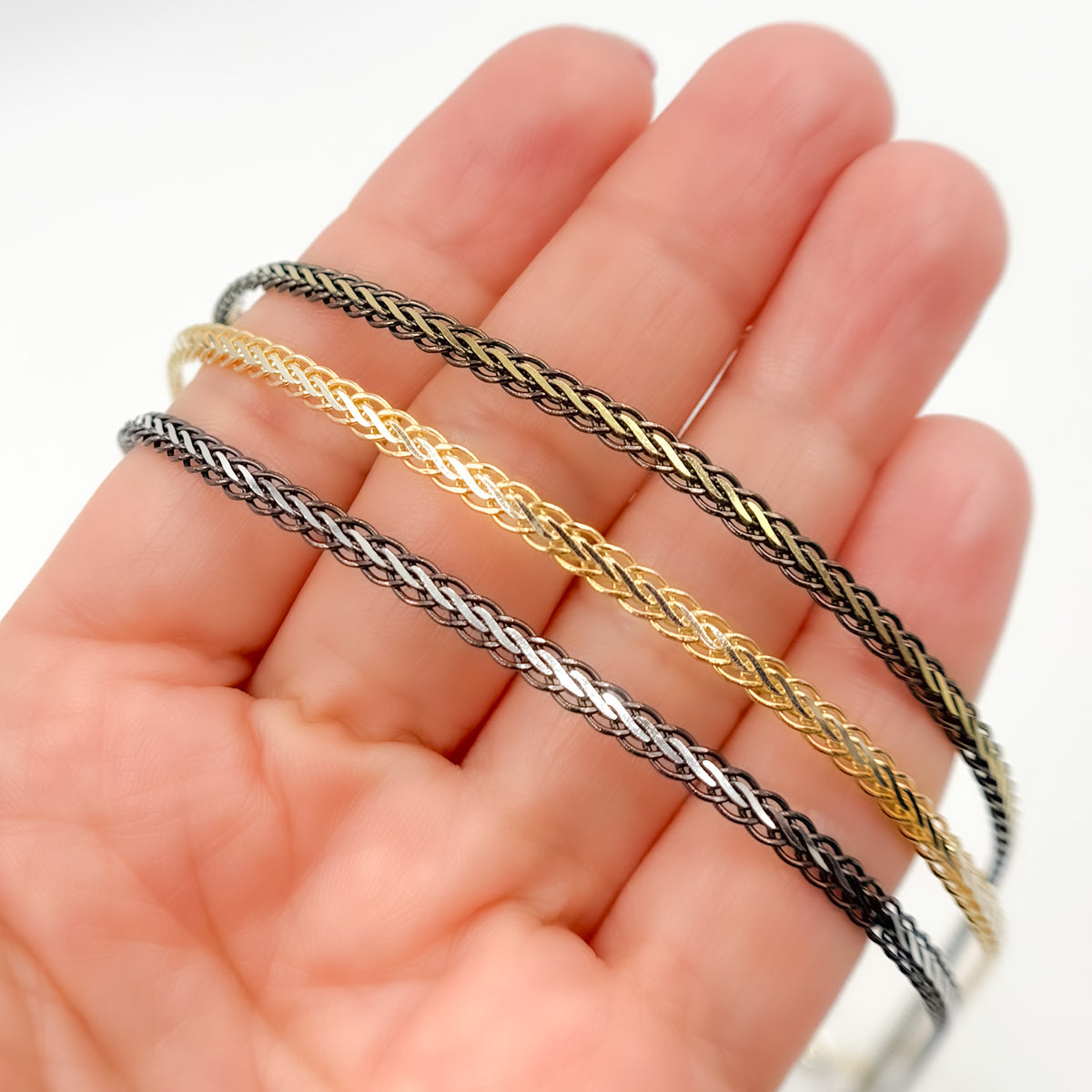 Black Rhodium and White Sterling Silver Flat Wheat Necklace