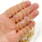 Load image into Gallery viewer, White Moonstone Rondel Shape Gold Plated Wire Chain.
