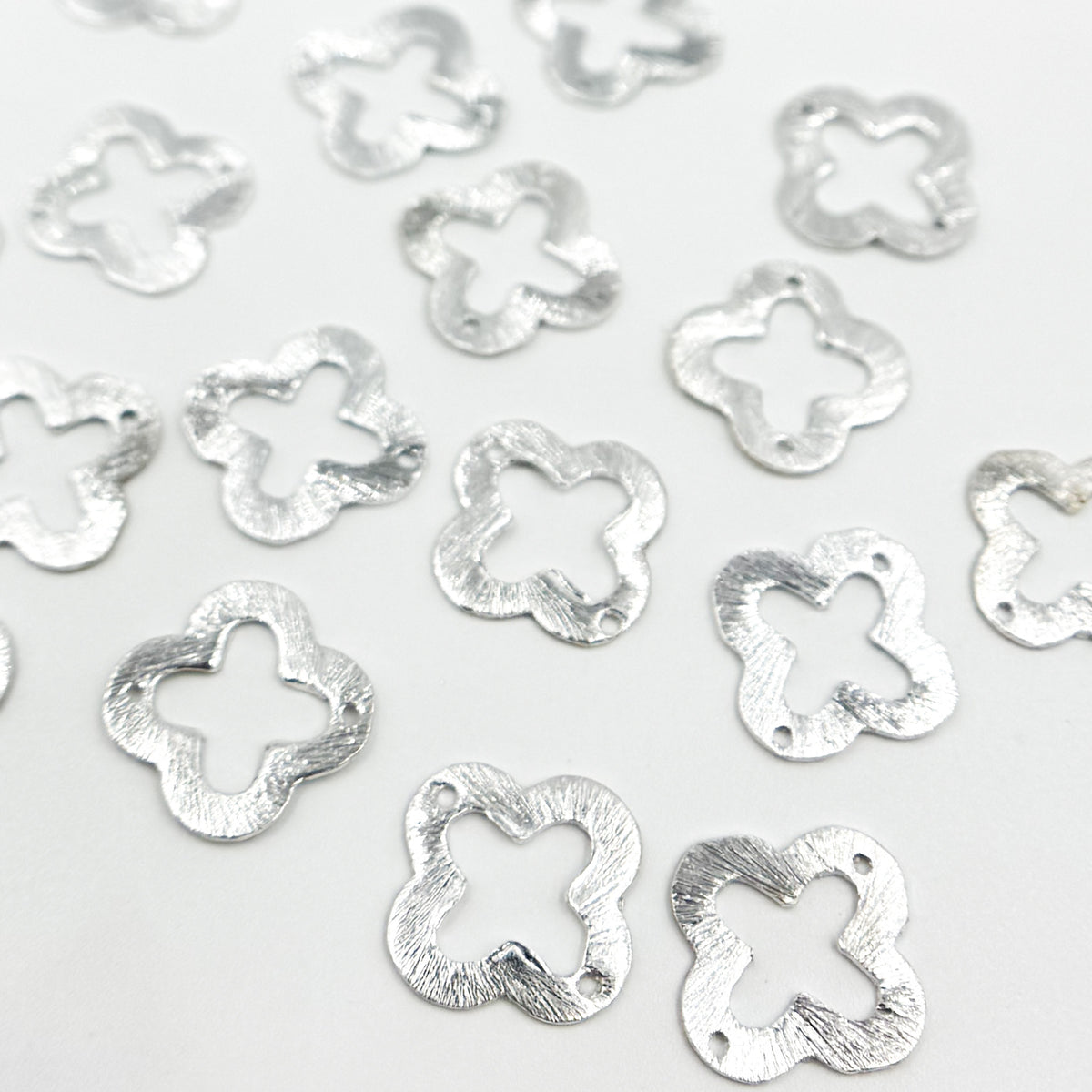White Sterling Silver Brushed Flower Connector