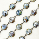 Load image into Gallery viewer, Coated Labradorite Round Shape Bezel Oxidized Wire Chain.