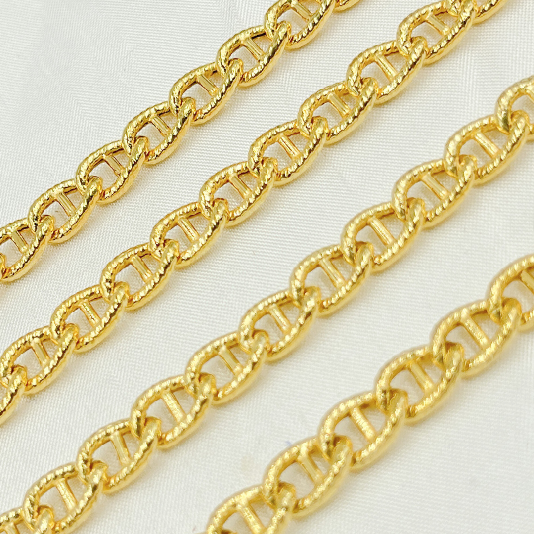 Gold Plated 925 Sterling Silver Textured Curb Marina Chain