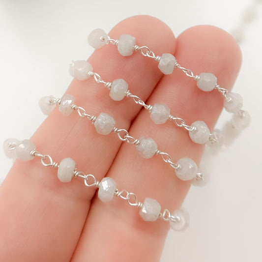 Coated Rainbow Moonstone Sterling Silver Wire Chain