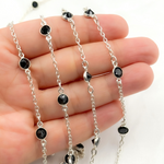 Load image into Gallery viewer, Black Spinel Round Shape Bezel 925 Sterling Silver Connected Wire Chain