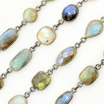 Load image into Gallery viewer, Labradorite Mix Shape Bezel Oxidized Wire Chain
