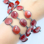 Load image into Gallery viewer, Onyx Organic Shape Bezel Oxidized Silver Wire Chain.