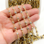 Load image into Gallery viewer, Coated Moonstone Round Shape Bezel Gold Plated Wire Chain.