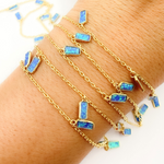Load image into Gallery viewer, Created Blue Opal Rectangular Shape Dangle Chain