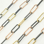 Load image into Gallery viewer, Gold Plated, Black Rhodium & Rose Gold Plated 925 Sterling Silver Diamond Cut Paperclip Chain