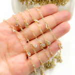 Load image into Gallery viewer, Labradorite & CZ Dangle Gold Plated Wire Chain.