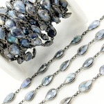 Load image into Gallery viewer, Coated Labradorite Pear Shape Bezel Oxidized Wire Chain